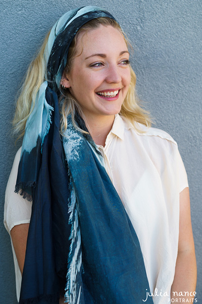 Melbourne Personal Branding Portrait & Corporate Headshot - Blonde woman smiling with a blue scarf