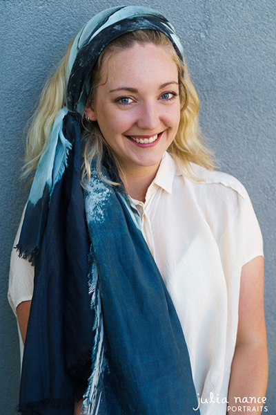Melbourne Personal Branding Portrait & Corporate Headshot - Blonde woman smiling with a blue scarf