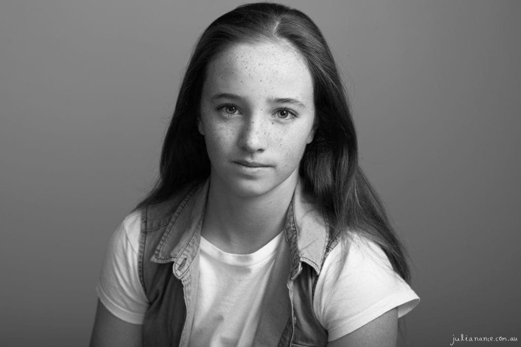 Melbourne actor headshot of young girl in black and white.