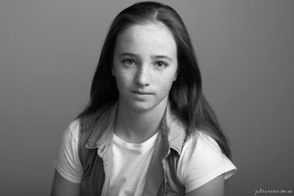 Melbourne actor headshot of young girl in black and white.