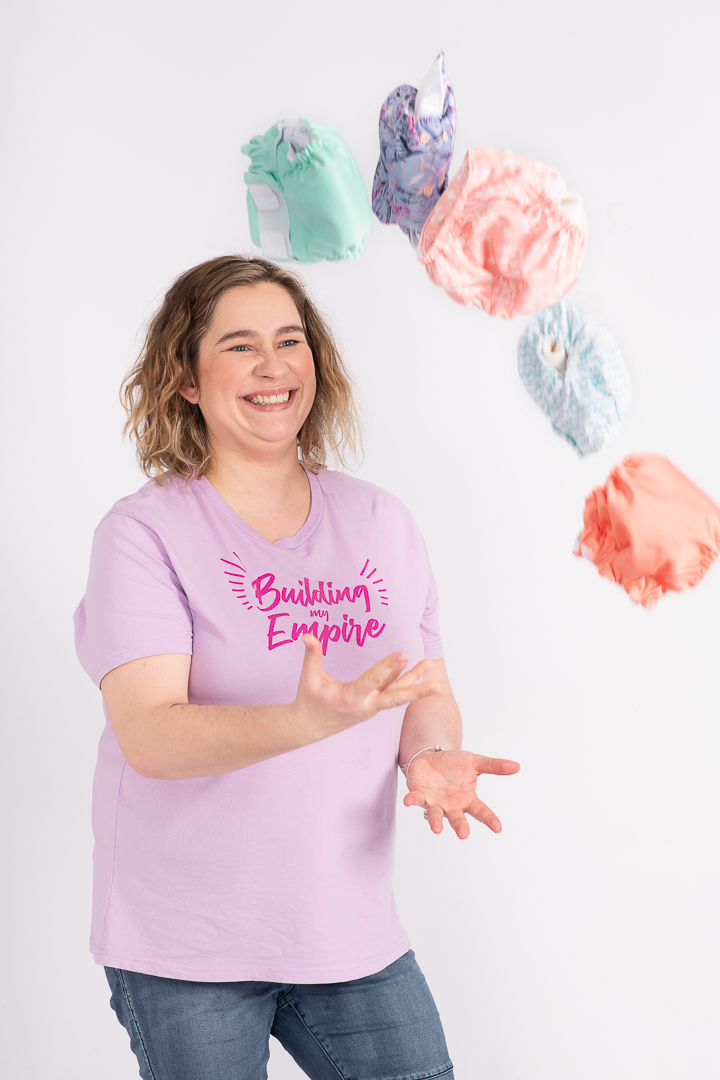 melbourne small business owner throws her products for a fun lifestyle branding portrait.