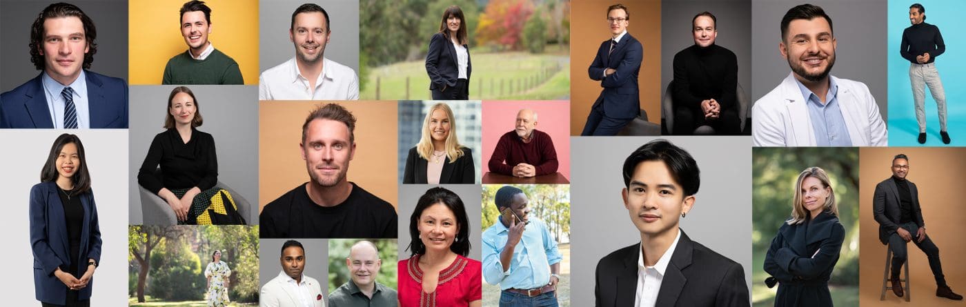 A collage of headshots and personal branding portraits taken across Melbourne in Studio and on location.