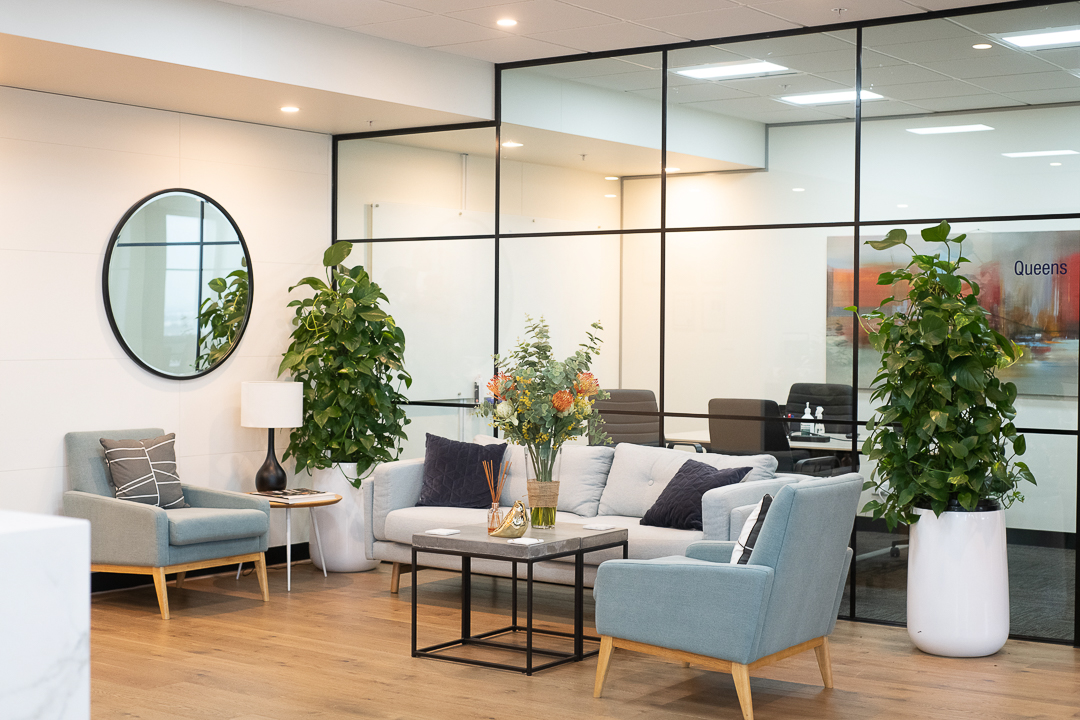 Interior business photography showing reception area in a light filled melbourne office.
