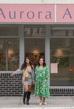 Personal branding portrait of Mother and daughter artist duo from Aurora art - photographed outside their Melbourne art gallery.
