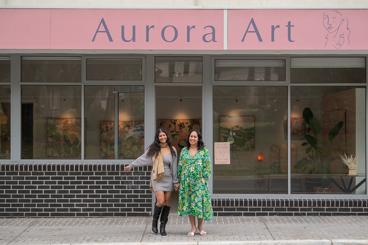 Personal branding portrait of Mother and daughter artist duo from Aurora art - photographed outside their Melbourne art gallery.